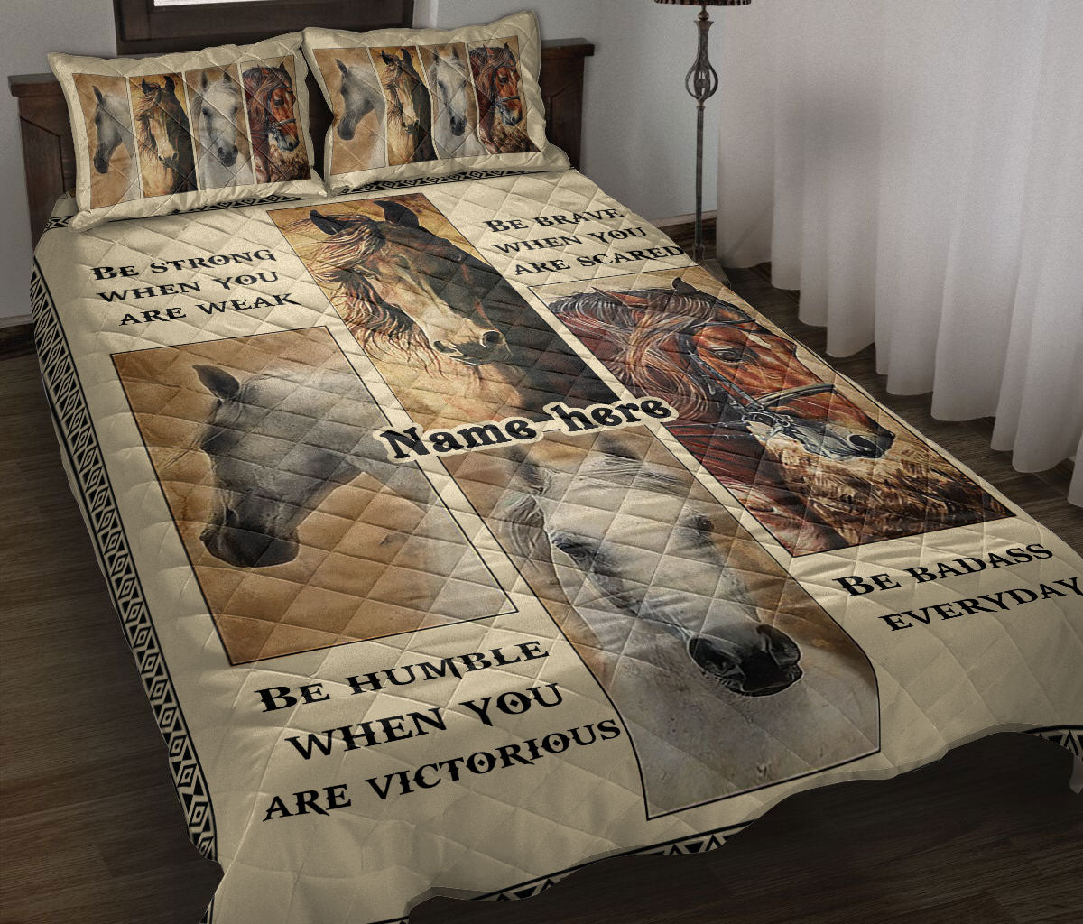 Ohaprints-Quilt-Bed-Set-Pillowcase-Horse-Animal-Be-Strong-When-You-Are-Weak-Vintage-Custom-Personalized-Name-Blanket-Bedspread-Bedding-2356-Throw (55'' x 60'')