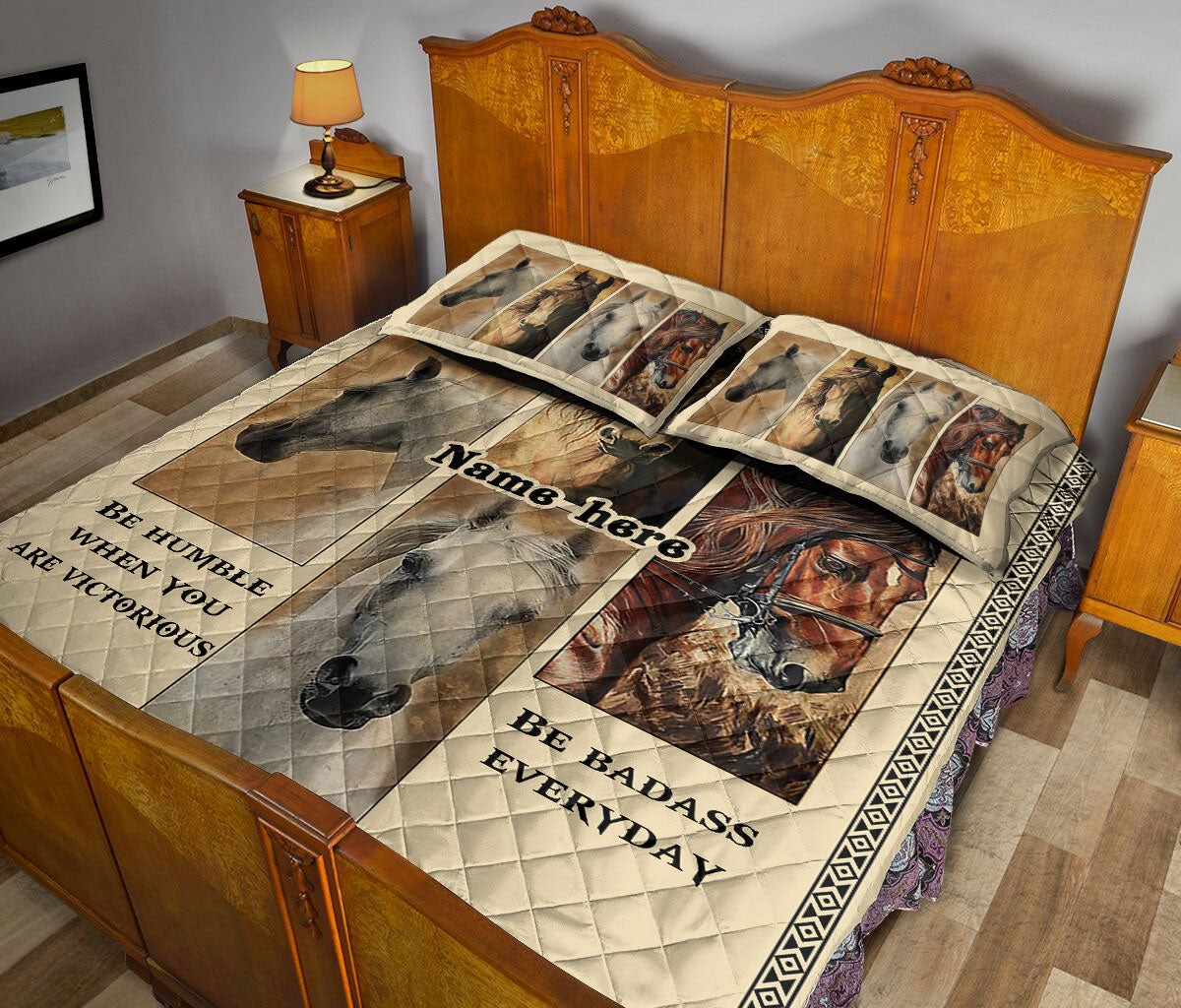 Ohaprints-Quilt-Bed-Set-Pillowcase-Horse-Animal-Be-Strong-When-You-Are-Weak-Vintage-Custom-Personalized-Name-Blanket-Bedspread-Bedding-2356-Queen (80'' x 90'')