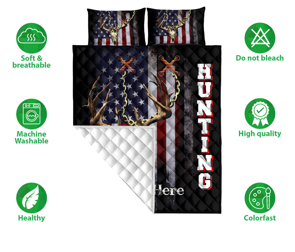 Ohaprints-Quilt-Bed-Set-Pillowcase-Deer-Hunting-American-Us-Flag-Patriot-July-4Th-Custom-Personalized-Name-Blanket-Bedspread-Bedding-1514-Double (70'' x 80'')