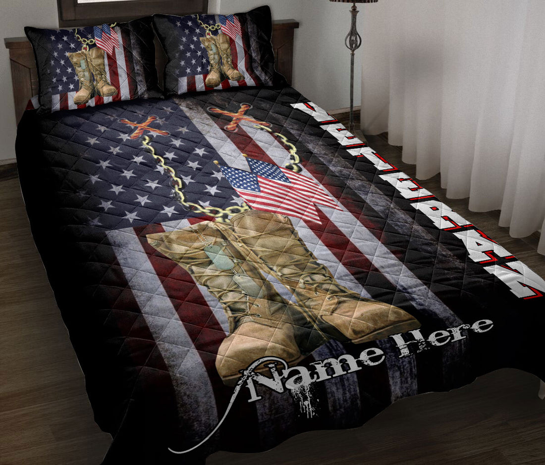 Ohaprints-Quilt-Bed-Set-Pillowcase-Veteran-Boots-American-Us-Flag-Patriot-July-4Th-Custom-Personalized-Name-Blanket-Bedspread-Bedding-2099-Throw (55'' x 60'')