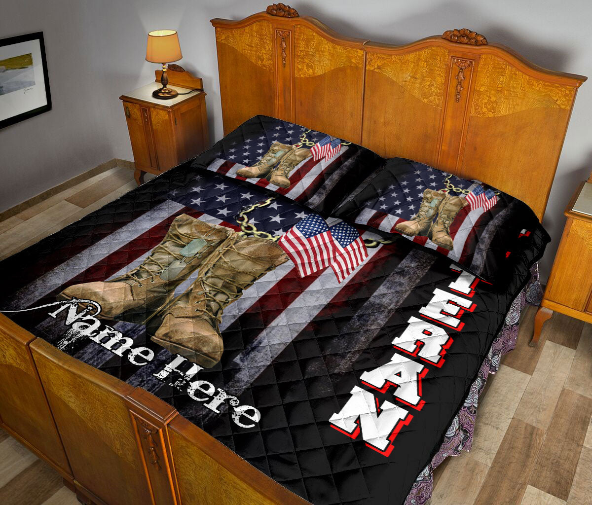 Ohaprints-Quilt-Bed-Set-Pillowcase-Veteran-Boots-American-Us-Flag-Patriot-July-4Th-Custom-Personalized-Name-Blanket-Bedspread-Bedding-2099-Queen (80'' x 90'')