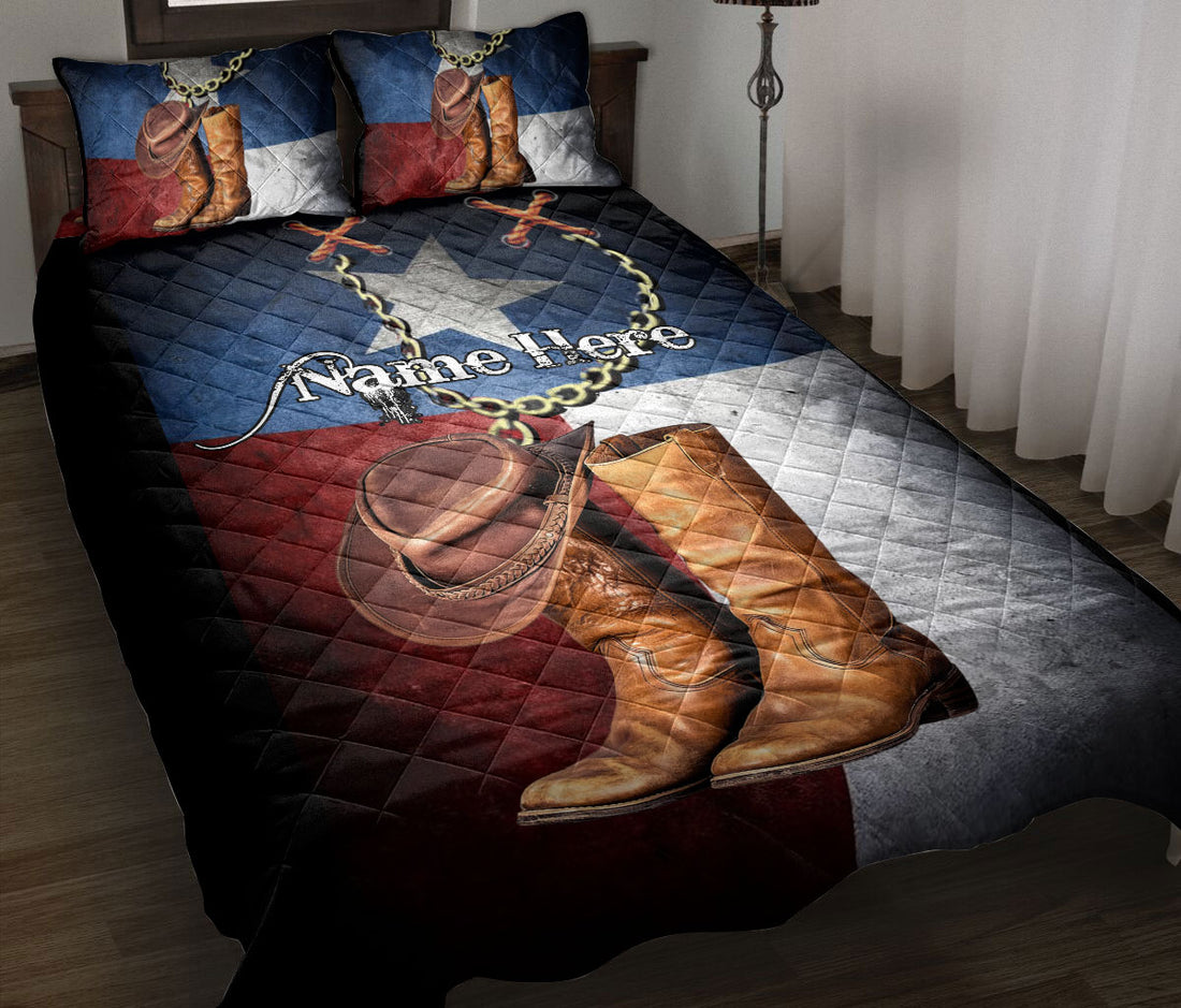 Ohaprints-Quilt-Bed-Set-Pillowcase-Horse-Lover-Cowboy-Cowgirl-Hat-Boots-Texas-Flag-Custom-Personalized-Name-Blanket-Bedspread-Bedding-3053-Throw (55'' x 60'')