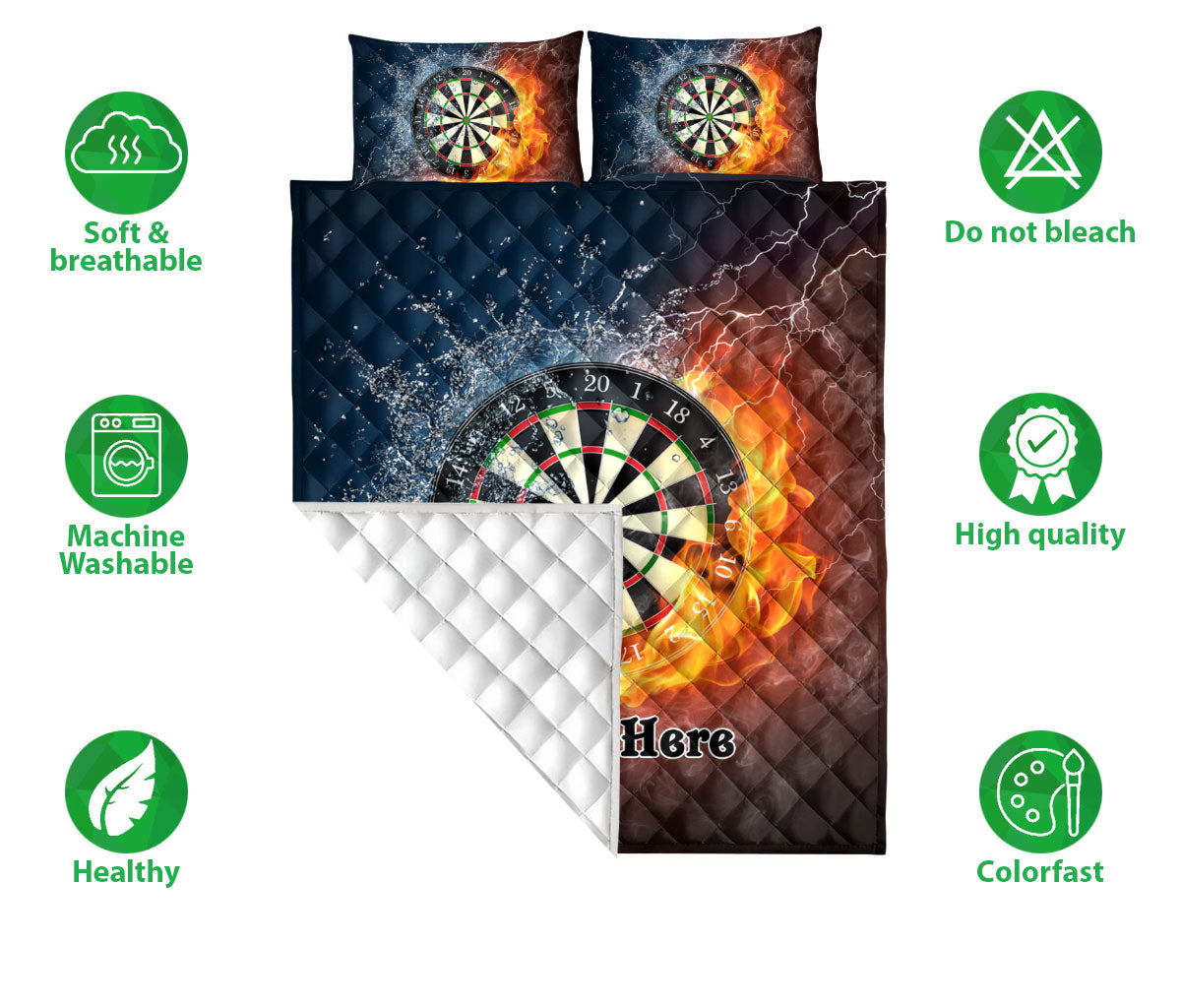 Ohaprints-Quilt-Bed-Set-Pillowcase-Dart-Board-Fire-Water-Pattern-Unique-Sport-Gift-Idea-Custom-Personalized-Name-Blanket-Bedspread-Bedding-2694-Double (70'' x 80'')