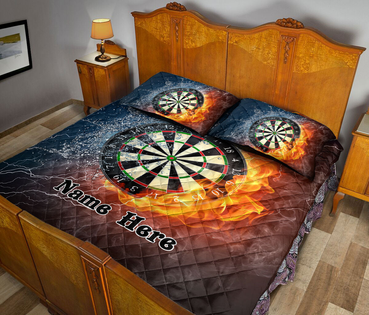 Ohaprints-Quilt-Bed-Set-Pillowcase-Dart-Board-Fire-Water-Pattern-Unique-Sport-Gift-Idea-Custom-Personalized-Name-Blanket-Bedspread-Bedding-2694-Queen (80'' x 90'')