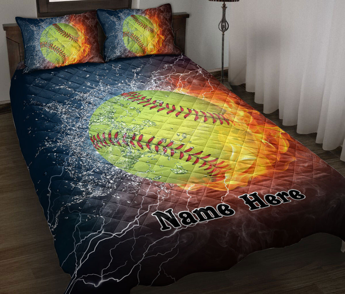 Ohaprints-Quilt-Bed-Set-Pillowcase-Softball-Ball-Fire-&-Water-Unique-Sport-Gift-Idea-Custom-Personalized-Name-Blanket-Bedspread-Bedding-935-Throw (55'' x 60'')