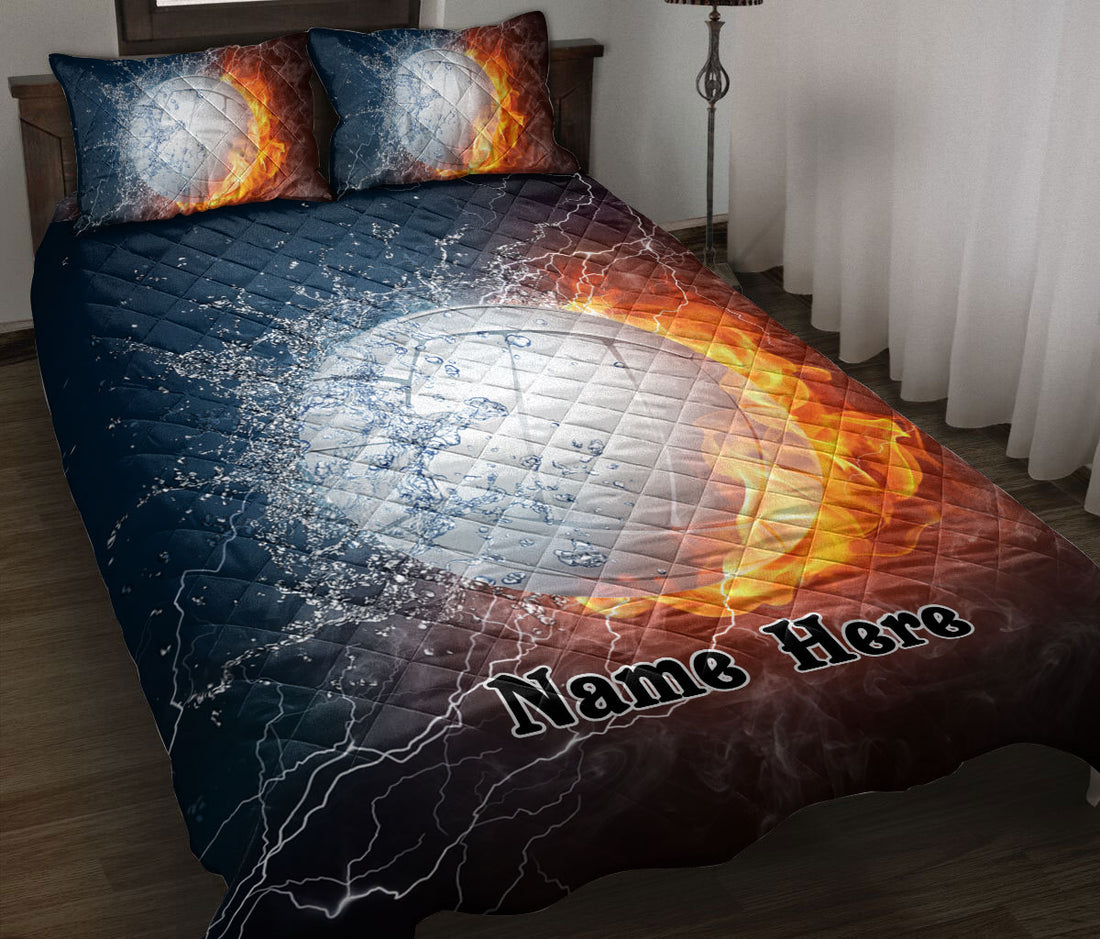 Ohaprints-Quilt-Bed-Set-Pillowcase-White-Volleyball-Fire-&-Water-Unique-Sports-Gift-Idea-Custom-Personalized-Name-Blanket-Bedspread-Bedding-1515-Throw (55'' x 60'')