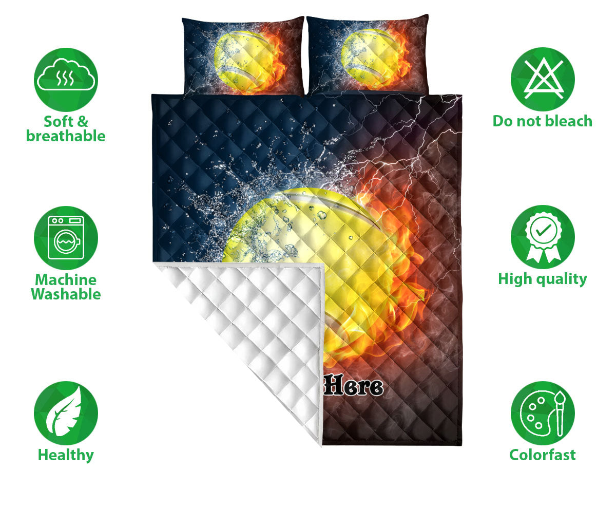 Ohaprints-Quilt-Bed-Set-Pillowcase-Tennis-Ball-Fire-&-Water-Unique-Sports-Gift-Idea-Custom-Personalized-Name-Blanket-Bedspread-Bedding-2100-Double (70'' x 80'')