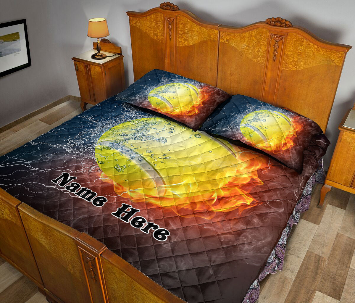 Ohaprints-Quilt-Bed-Set-Pillowcase-Tennis-Ball-Fire-&-Water-Unique-Sports-Gift-Idea-Custom-Personalized-Name-Blanket-Bedspread-Bedding-2100-Queen (80'' x 90'')