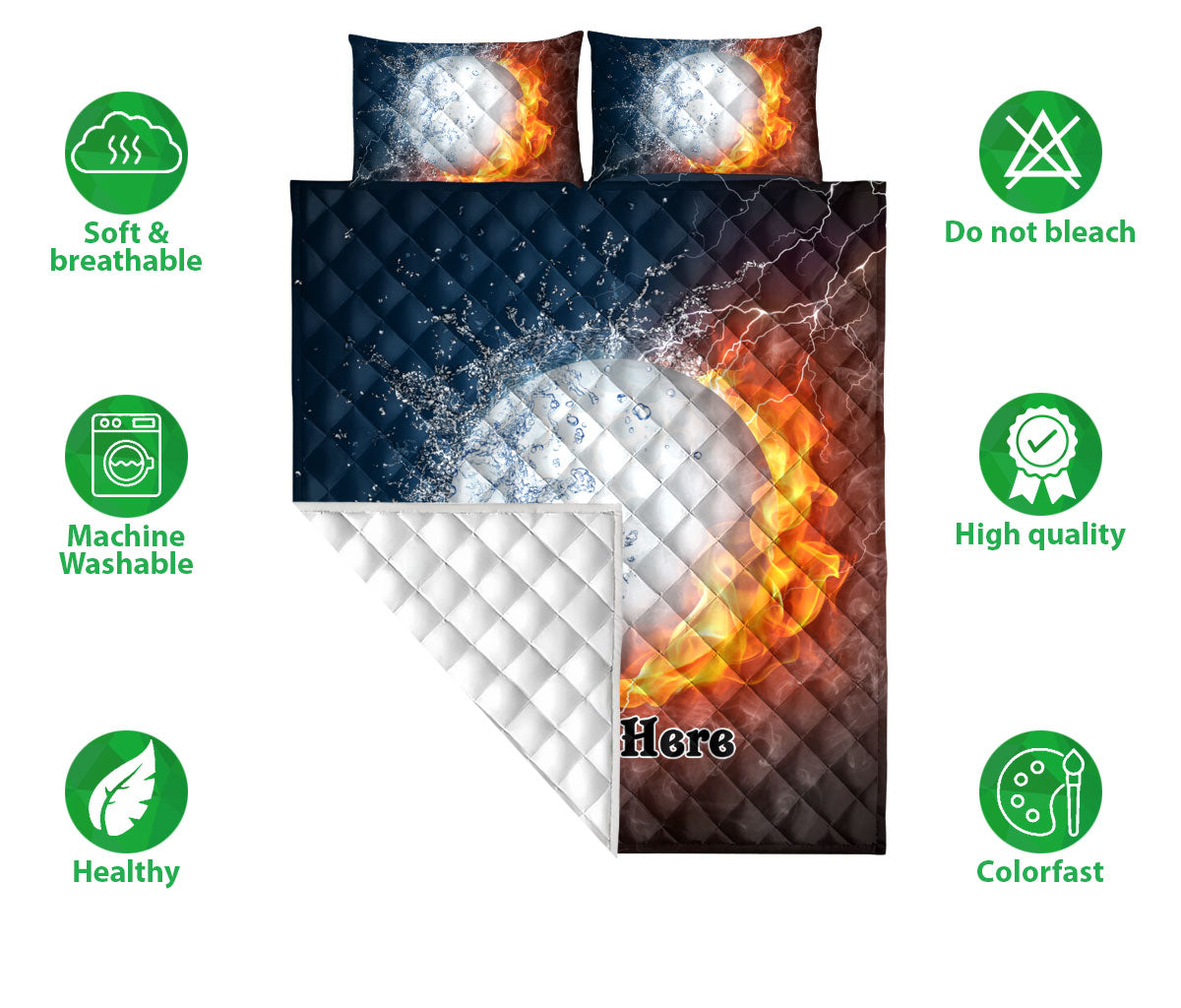 Ohaprints-Quilt-Bed-Set-Pillowcase-Golf-White-Ball-Fire-&-Water-Unique-Sports-Gift-Idea-Custom-Personalized-Name-Blanket-Bedspread-Bedding-2695-Double (70'' x 80'')