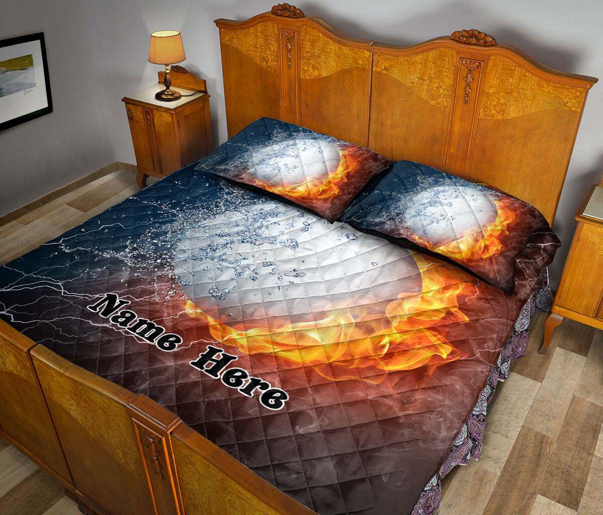 Ohaprints-Quilt-Bed-Set-Pillowcase-Golf-White-Ball-Fire-&-Water-Unique-Sports-Gift-Idea-Custom-Personalized-Name-Blanket-Bedspread-Bedding-2695-Queen (80'' x 90'')