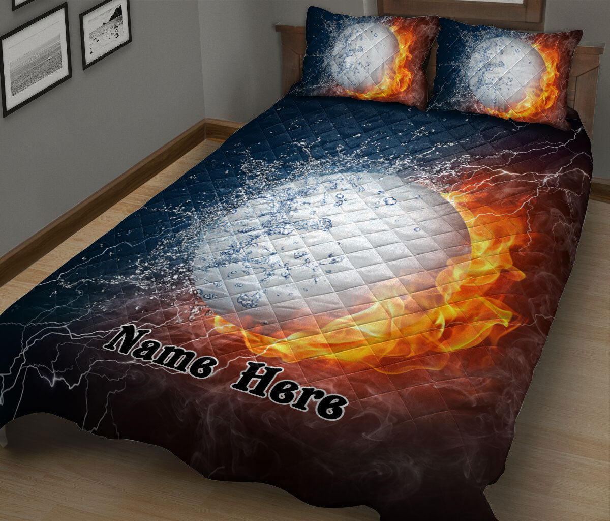 Ohaprints-Quilt-Bed-Set-Pillowcase-Golf-White-Ball-Fire-&-Water-Unique-Sports-Gift-Idea-Custom-Personalized-Name-Blanket-Bedspread-Bedding-2695-King (90'' x 100'')