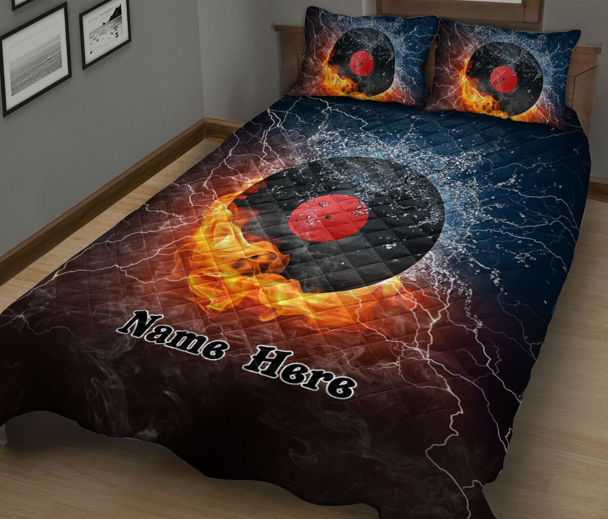 Ohaprints-Quilt-Bed-Set-Pillowcase-Vinyl-Record-Dj-Music-Fire-&-Water-Unique-Gift-Idea-Custom-Personalized-Name-Blanket-Bedspread-Bedding-936-King (90'' x 100'')