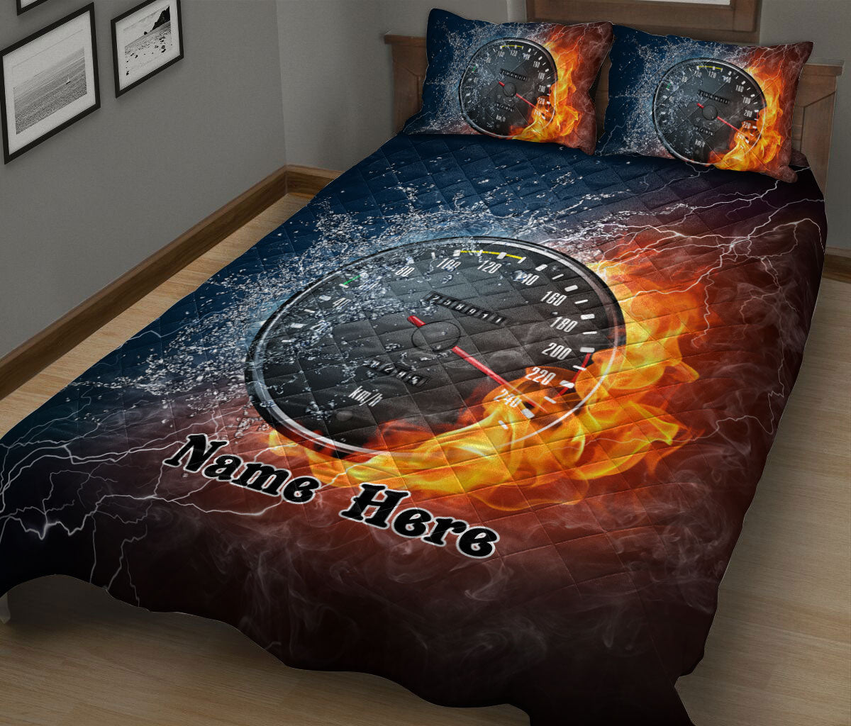 Ohaprints-Quilt-Bed-Set-Pillowcase-Racing-Kilometer-Gauge-Fire-&-Water-Sport-Gift-Idea-Custom-Personalized-Name-Blanket-Bedspread-Bedding-1516-King (90'' x 100'')