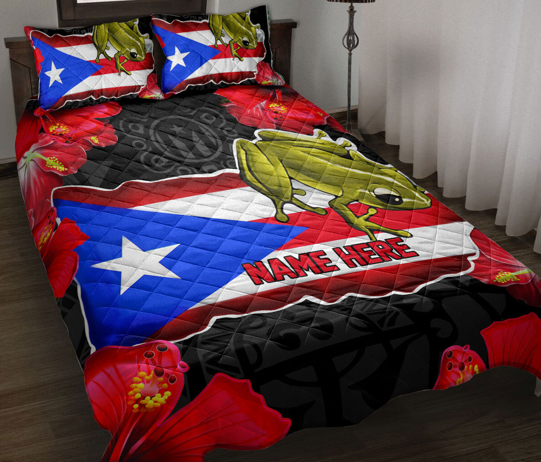 Ohaprints-Quilt-Bed-Set-Pillowcase-Puerto-Rican-Coqui-Puerto-Rico-Flag-Striped-Star-Custom-Personalized-Name-Blanket-Bedspread-Bedding-1517-Throw (55'' x 60'')