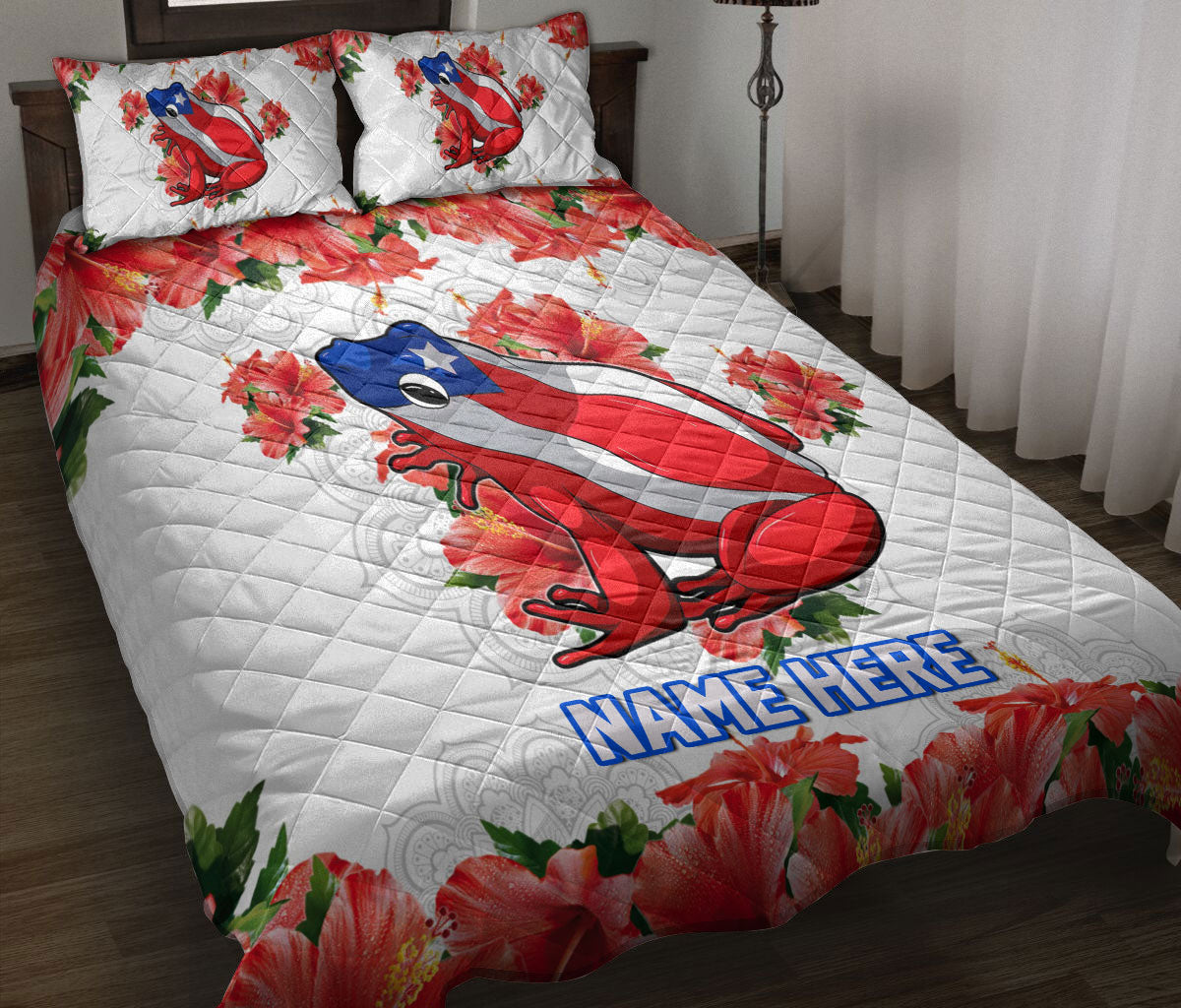 Ohaprints-Quilt-Bed-Set-Pillowcase-Puerto-Rico-Puerto-Rican-Coqui-Thespesia-Grandiflora-Custom-Personalized-Name-Blanket-Bedspread-Bedding-2102-Throw (55'' x 60'')