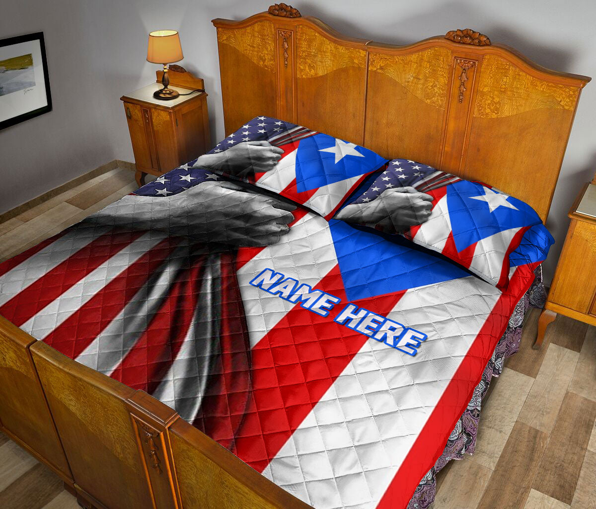 Ohaprints-Quilt-Bed-Set-Pillowcase-Puerto-Rico-Flag-Striped-Star-American-Us-Flag-Custom-Personalized-Name-Blanket-Bedspread-Bedding-2697-Queen (80'' x 90'')