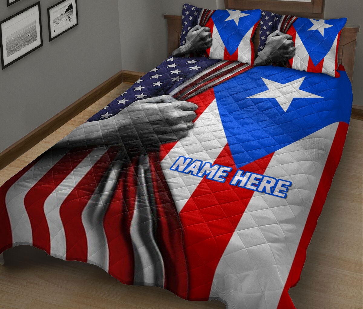 Ohaprints-Quilt-Bed-Set-Pillowcase-Puerto-Rico-Flag-Striped-Star-American-Us-Flag-Custom-Personalized-Name-Blanket-Bedspread-Bedding-2697-King (90'' x 100'')