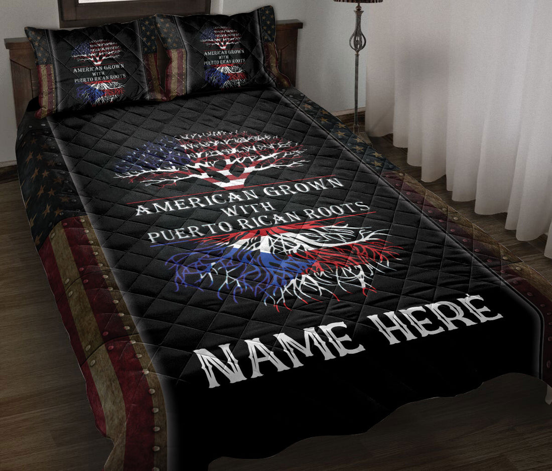 Ohaprints-Quilt-Bed-Set-Pillowcase-American-Grown-With-Puerto-Rican-Roots-Us-Flag-Custom-Personalized-Name-Blanket-Bedspread-Bedding-1518-Throw (55'' x 60'')