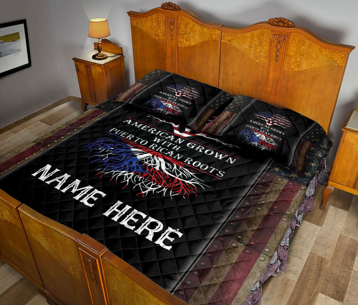 Ohaprints-Quilt-Bed-Set-Pillowcase-American-Grown-With-Puerto-Rican-Roots-Us-Flag-Custom-Personalized-Name-Blanket-Bedspread-Bedding-1518-Queen (80'' x 90'')