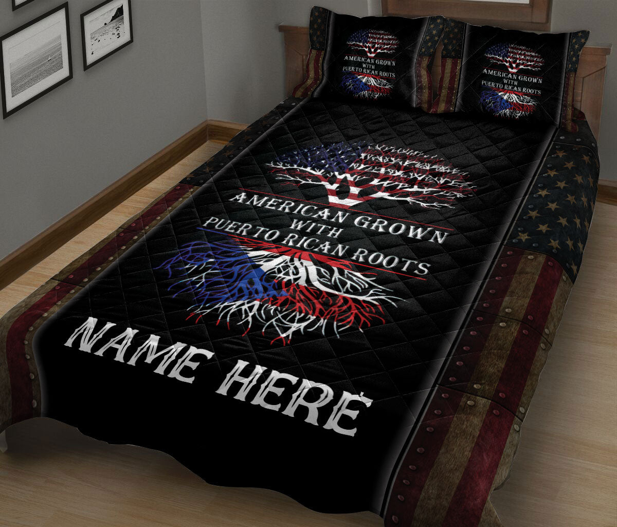 Ohaprints-Quilt-Bed-Set-Pillowcase-American-Grown-With-Puerto-Rican-Roots-Us-Flag-Custom-Personalized-Name-Blanket-Bedspread-Bedding-1518-King (90'' x 100'')