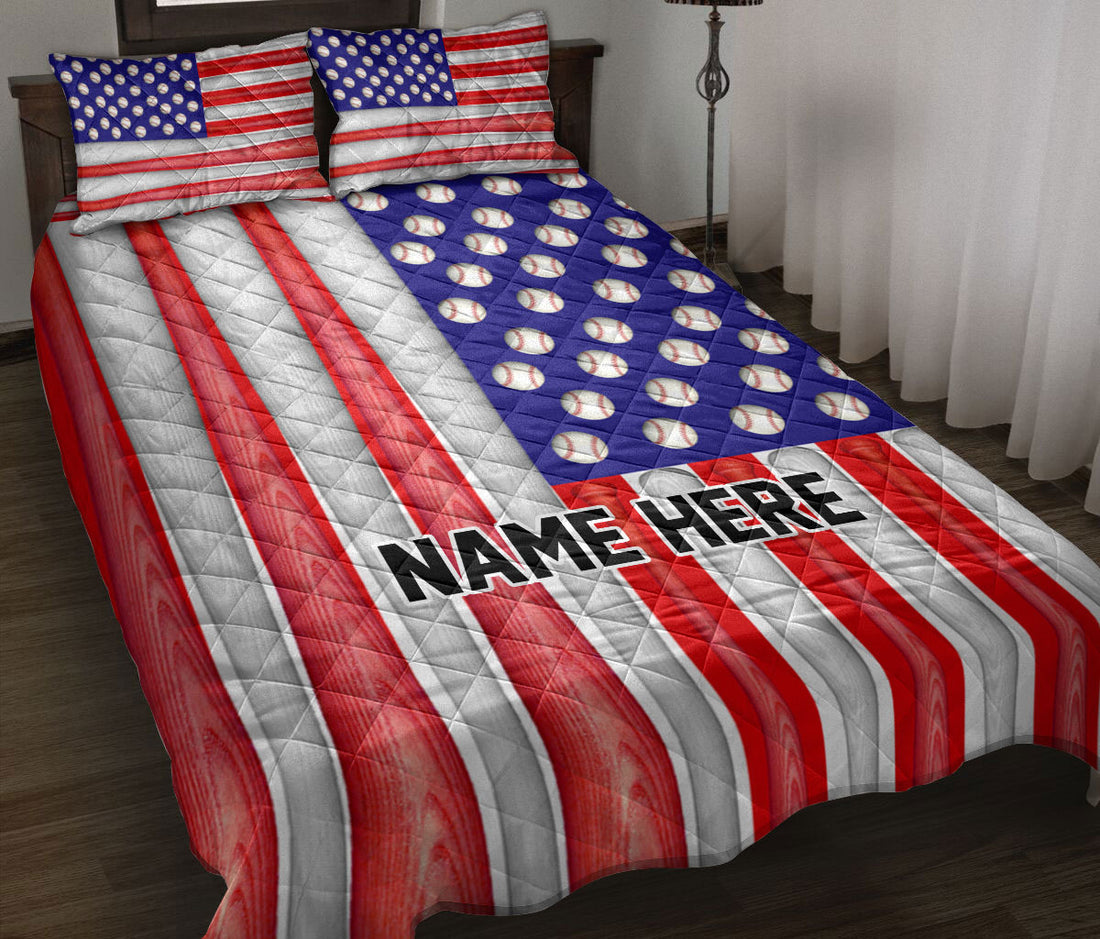 Ohaprints-Quilt-Bed-Set-Pillowcase-Baseball-American-Us-Flag-Sport-Gift-Idea-July-4Th-Custom-Personalized-Name-Blanket-Bedspread-Bedding-2103-Throw (55'' x 60'')