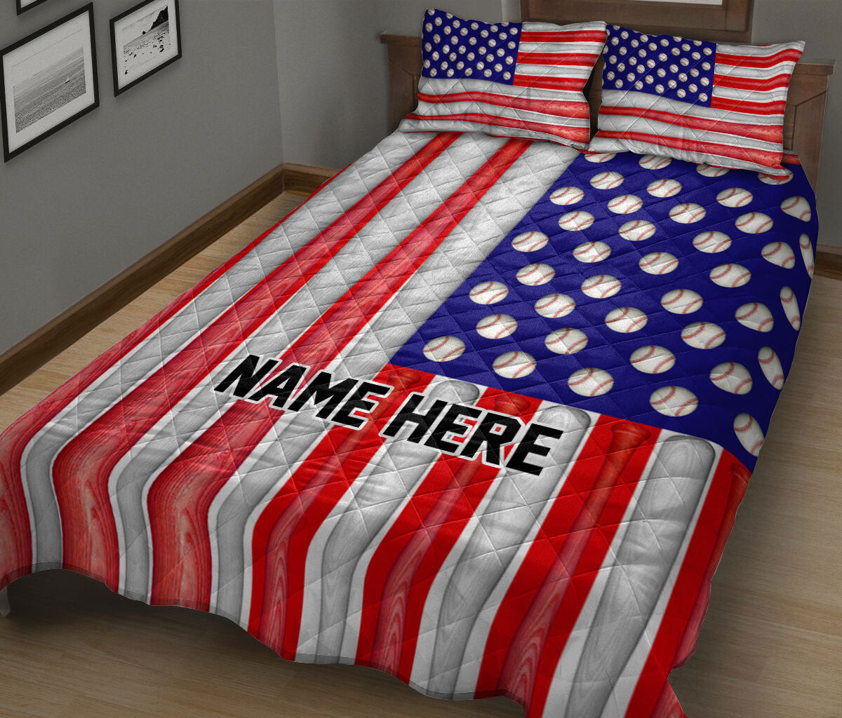 Ohaprints-Quilt-Bed-Set-Pillowcase-Baseball-American-Us-Flag-Sport-Gift-Idea-July-4Th-Custom-Personalized-Name-Blanket-Bedspread-Bedding-2103-King (90'' x 100'')
