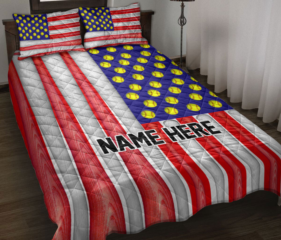 Ohaprints-Quilt-Bed-Set-Pillowcase-Softball-American-Us-Flag-Sport-Gift-Idea-July-4Th-Custom-Personalized-Name-Blanket-Bedspread-Bedding-2698-Throw (55'' x 60'')