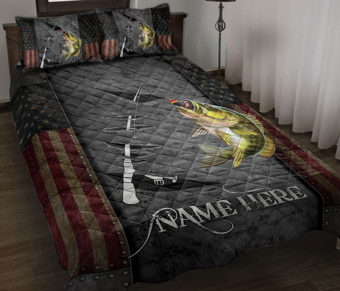 Ohaprints-Quilt-Bed-Set-Pillowcase-Fishing-Big-Bass-Fish-Fisherman-American-Us-Flag-Custom-Personalized-Name-Blanket-Bedspread-Bedding-347-Throw (55'' x 60'')