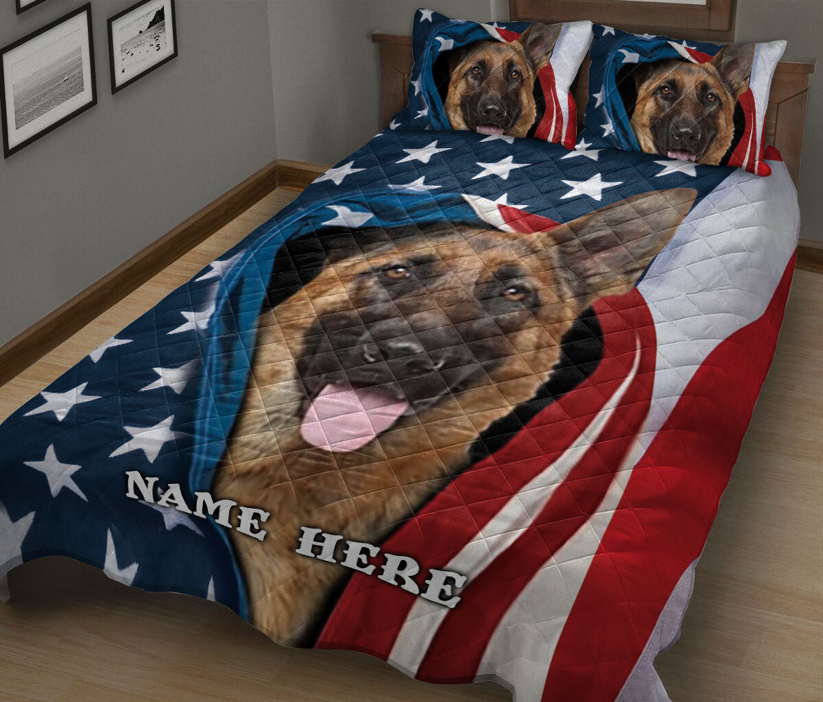 Ohaprints-Quilt-Bed-Set-Pillowcase-German-Shepherd-Patriot-July-4Th-American-Us-Flag-Custom-Personalized-Name-Blanket-Bedspread-Bedding-348-King (90'' x 100'')