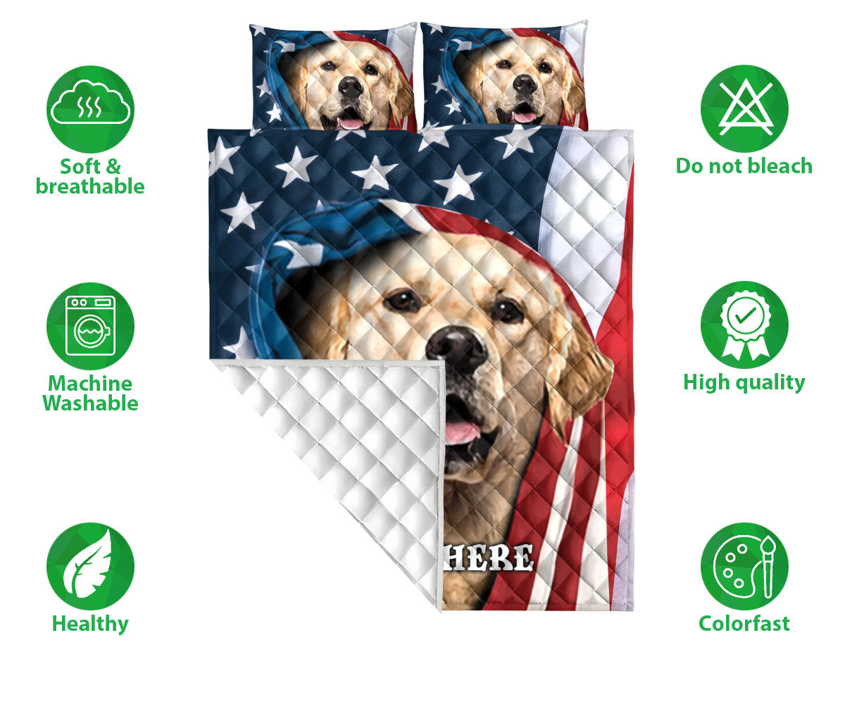 Ohaprints-Quilt-Bed-Set-Pillowcase-Golden-Retriever-Patriot-July-4Th-American-Us-Flag-Custom-Personalized-Name-Blanket-Bedspread-Bedding-939-Double (70'' x 80'')