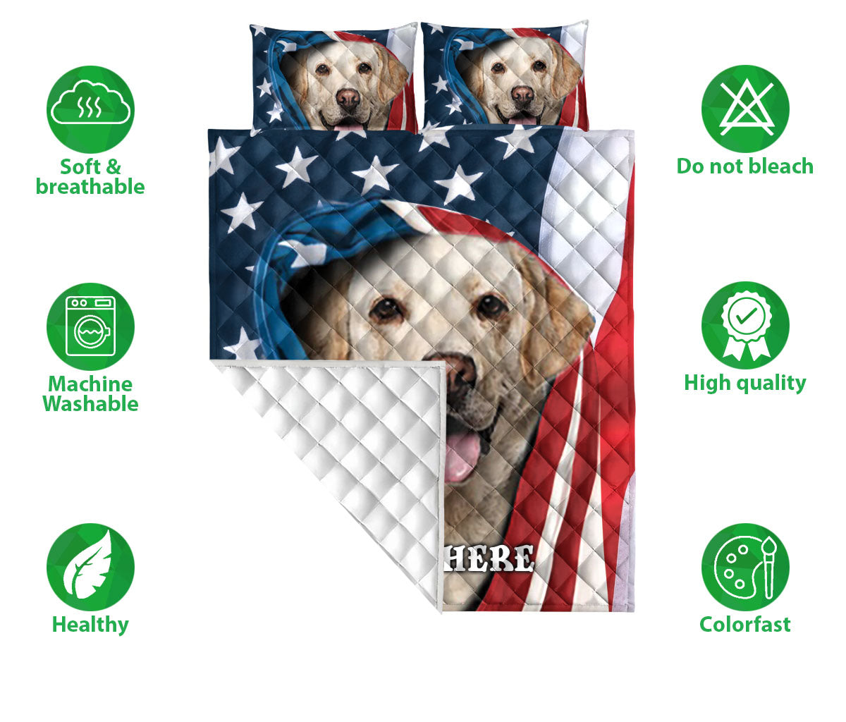 Ohaprints-Quilt-Bed-Set-Pillowcase-Labrador-Retriever-Patriot-July-4Th-American-Us-Flag-Custom-Personalized-Name-Blanket-Bedspread-Bedding-1520-Double (70'' x 80'')