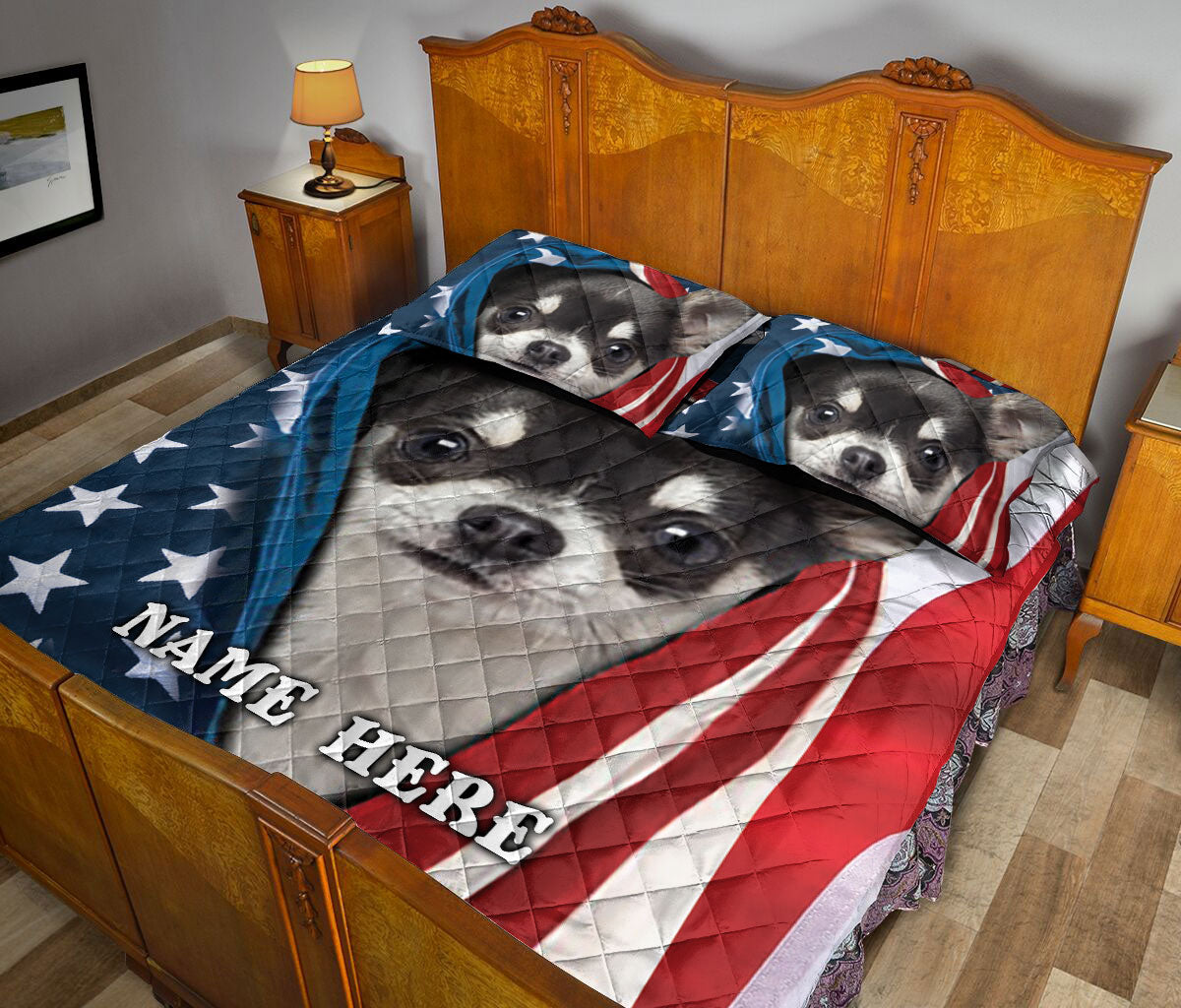 Ohaprints-Quilt-Bed-Set-Pillowcase-Chihuahua-Patriot-July-4Th-American-Us-Flag-Usa-Custom-Personalized-Name-Blanket-Bedspread-Bedding-2105-Queen (80'' x 90'')