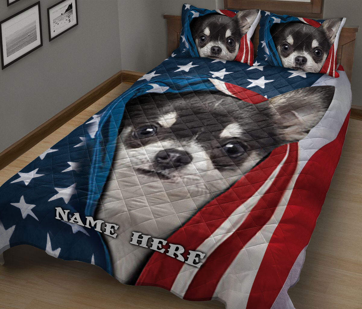 Ohaprints-Quilt-Bed-Set-Pillowcase-Chihuahua-Patriot-July-4Th-American-Us-Flag-Usa-Custom-Personalized-Name-Blanket-Bedspread-Bedding-2105-King (90'' x 100'')