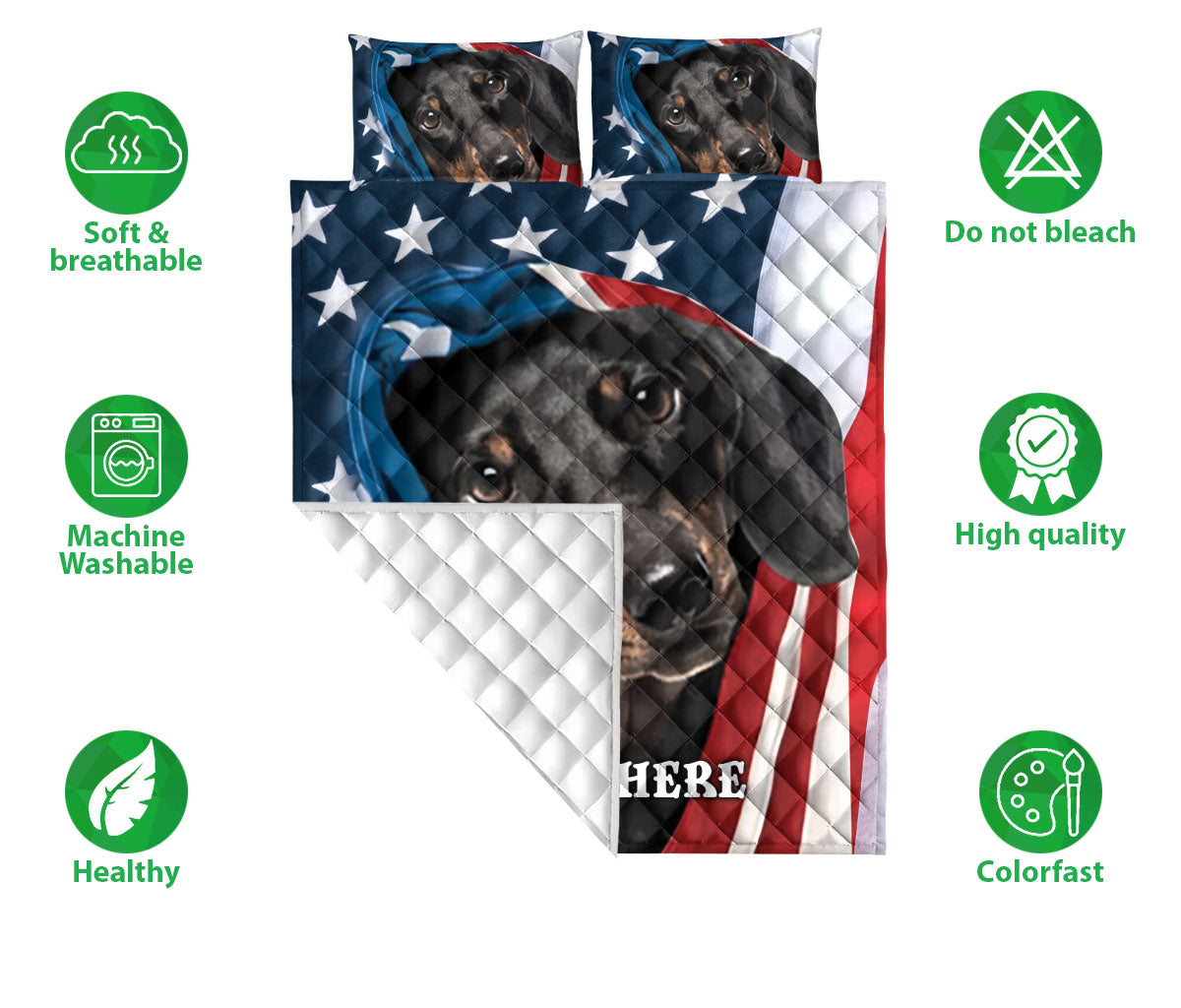 Ohaprints-Quilt-Bed-Set-Pillowcase-Dachshund-Wiener-Patriot-July-4Th-American-Us-Flag-Custom-Personalized-Name-Blanket-Bedspread-Bedding-2700-Double (70'' x 80'')