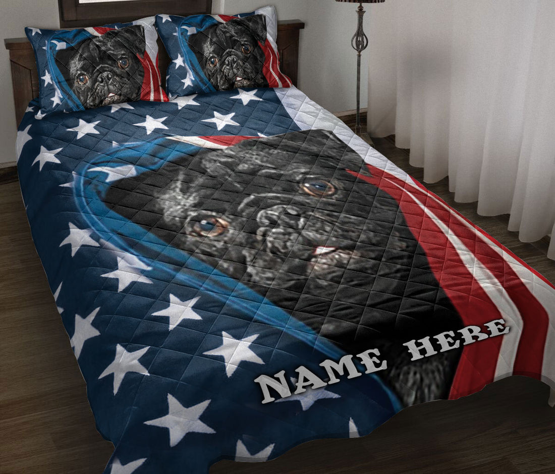Ohaprints-Quilt-Bed-Set-Pillowcase-Black-Pug-Patriot-July-4Th-American-Us-Flag-Usa-Custom-Personalized-Name-Blanket-Bedspread-Bedding-349-Throw (55'' x 60'')