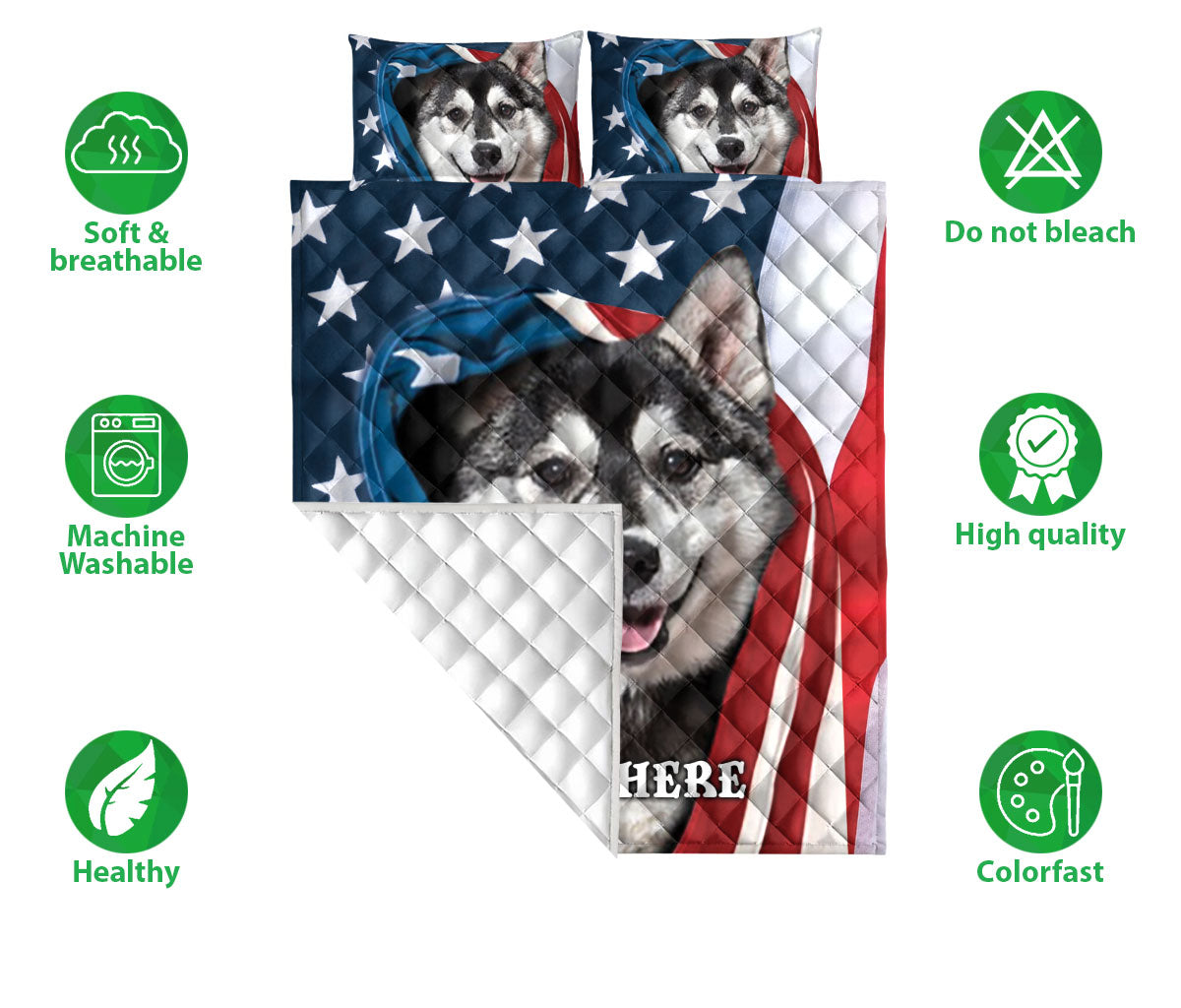 Ohaprints-Quilt-Bed-Set-Pillowcase-Siberian-Husky-Patriot-July-4Th-American-Us-Flag-Usa-Custom-Personalized-Name-Blanket-Bedspread-Bedding-940-Double (70'' x 80'')