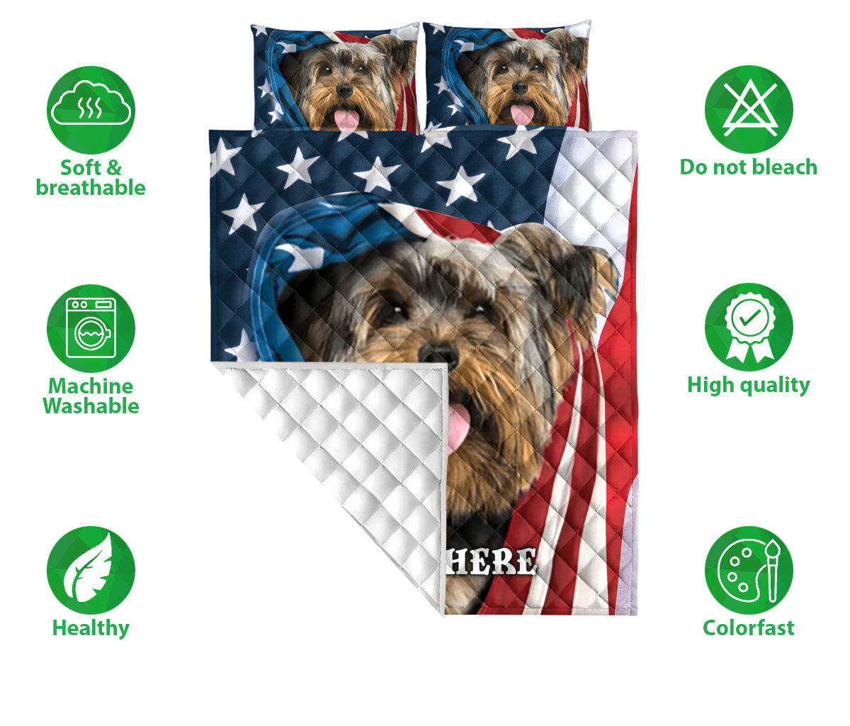 Ohaprints-Quilt-Bed-Set-Pillowcase-Yorkshire-Terrier-Yorkie-Patriot-American-Us-Flag-Custom-Personalized-Name-Blanket-Bedspread-Bedding-1521-Double (70'' x 80'')