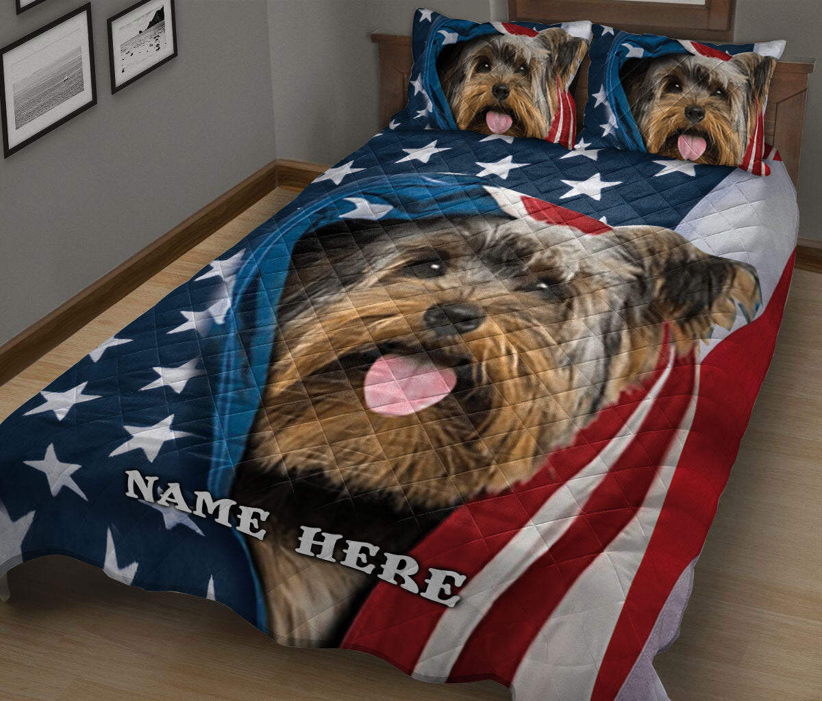 Ohaprints-Quilt-Bed-Set-Pillowcase-Yorkshire-Terrier-Yorkie-Patriot-American-Us-Flag-Custom-Personalized-Name-Blanket-Bedspread-Bedding-1521-King (90'' x 100'')