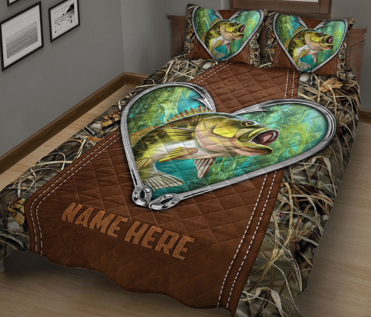 bed fishing hook Ohaprints Quilt Bed Set Pillowcase Fishing Hook Big Bass Fish