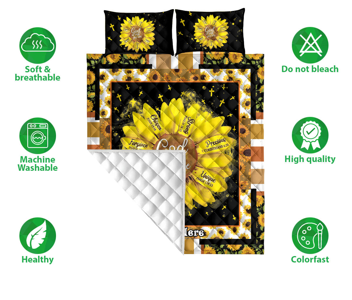 Ohaprints-Quilt-Bed-Set-Pillowcase-God-Says-You-Are-Sunflower-Custom-Personalized-Name-Blanket-Bedspread-Bedding-1231-Double (70'' x 80'')