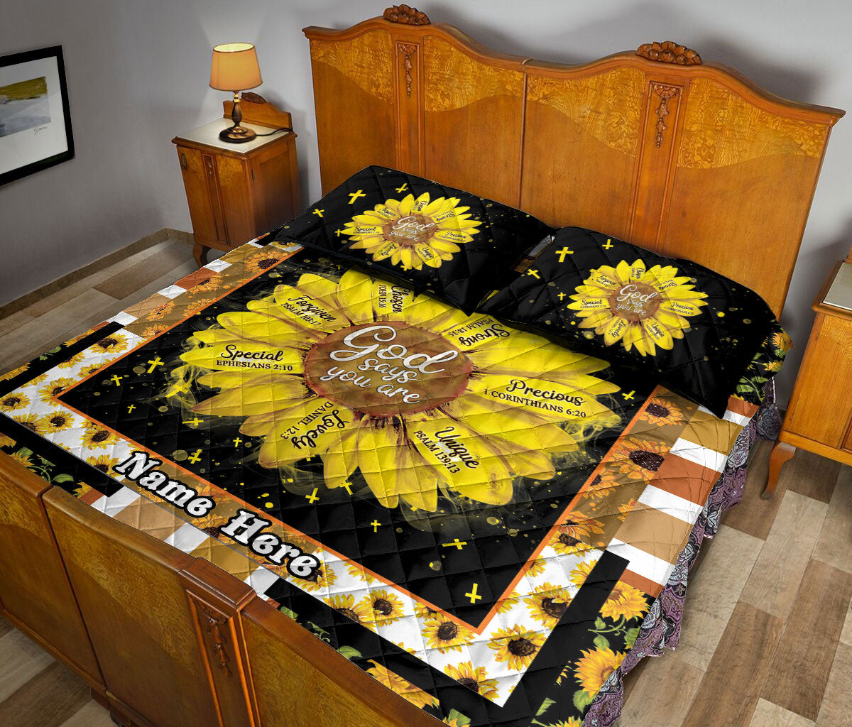 Ohaprints-Quilt-Bed-Set-Pillowcase-God-Says-You-Are-Sunflower-Custom-Personalized-Name-Blanket-Bedspread-Bedding-1231-Queen (80'' x 90'')