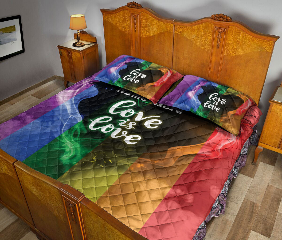 Ohaprints-Quilt-Bed-Set-Pillowcase-Lgbt-Heart-Love-Is-Love-Love-Wins-Pride-Gift-Custom-Personalized-Name-Blanket-Bedspread-Bedding-123-Queen (80'' x 90'')