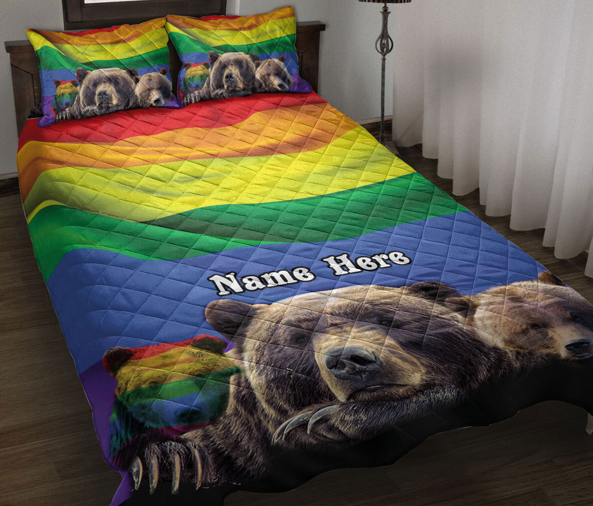 Ohaprints-Quilt-Bed-Set-Pillowcase-Lgbt-Bear-Love-Is-Love-Love-Wins-Pride-Gift-Custom-Personalized-Name-Blanket-Bedspread-Bedding-1371-Throw (55'' x 60'')