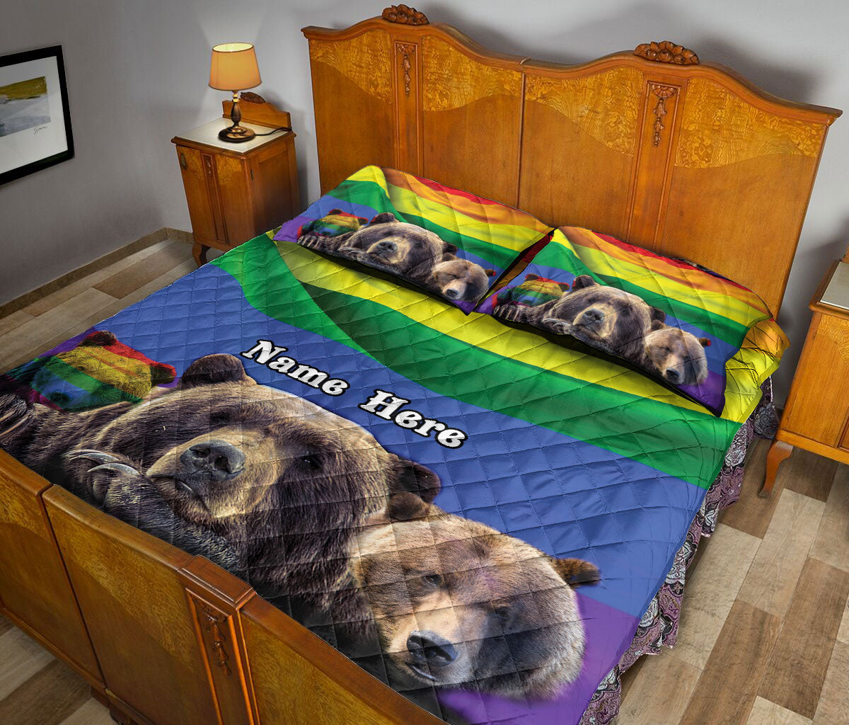 Ohaprints-Quilt-Bed-Set-Pillowcase-Lgbt-Bear-Love-Is-Love-Love-Wins-Pride-Gift-Custom-Personalized-Name-Blanket-Bedspread-Bedding-1371-Queen (80'' x 90'')