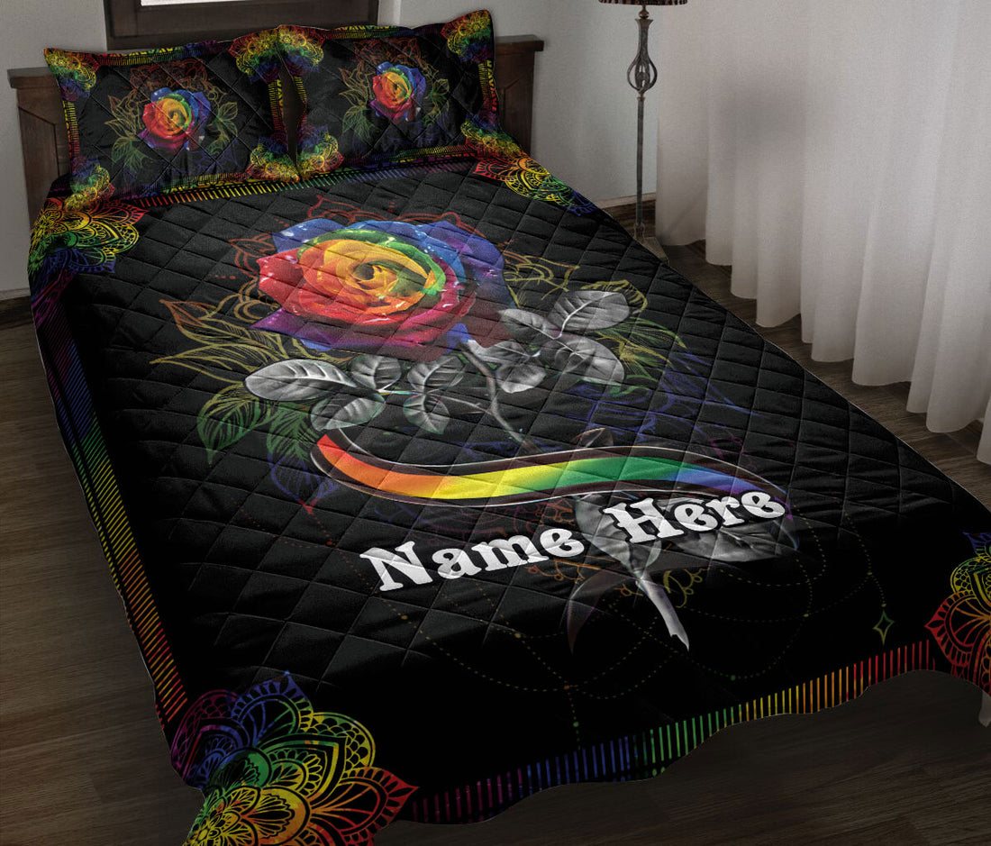 Ohaprints-Quilt-Bed-Set-Pillowcase-Lgbt-Rose-Mandala-Love-Is-Love-Love-Wins-Pride-Gift-Custom-Personalized-Name-Blanket-Bedspread-Bedding-1851-Throw (55'' x 60'')