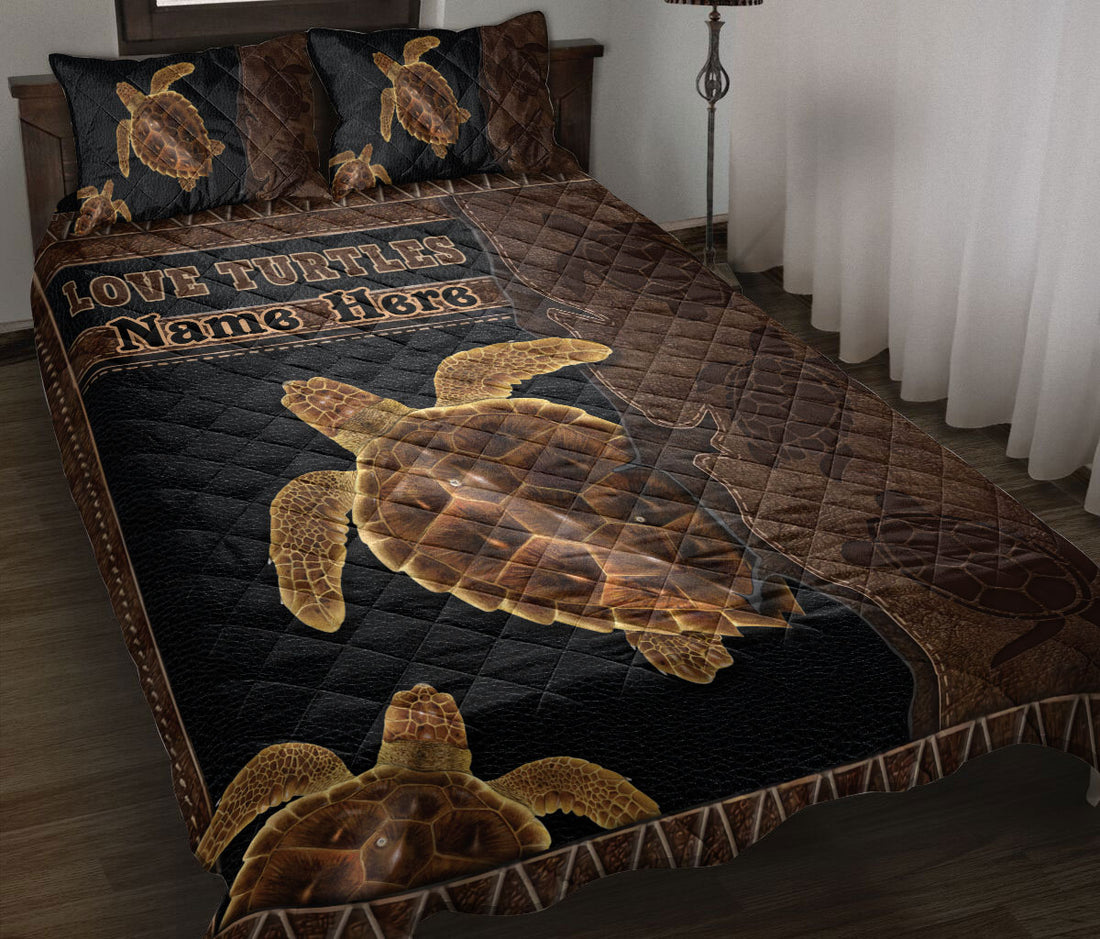 Ohaprints-Quilt-Bed-Set-Pillowcase-Love-Turtles-Turtle-Animal-Brown-Pattern-Unique-Gift-Custom-Personalized-Name-Blanket-Bedspread-Bedding-792-Throw (55'' x 60'')