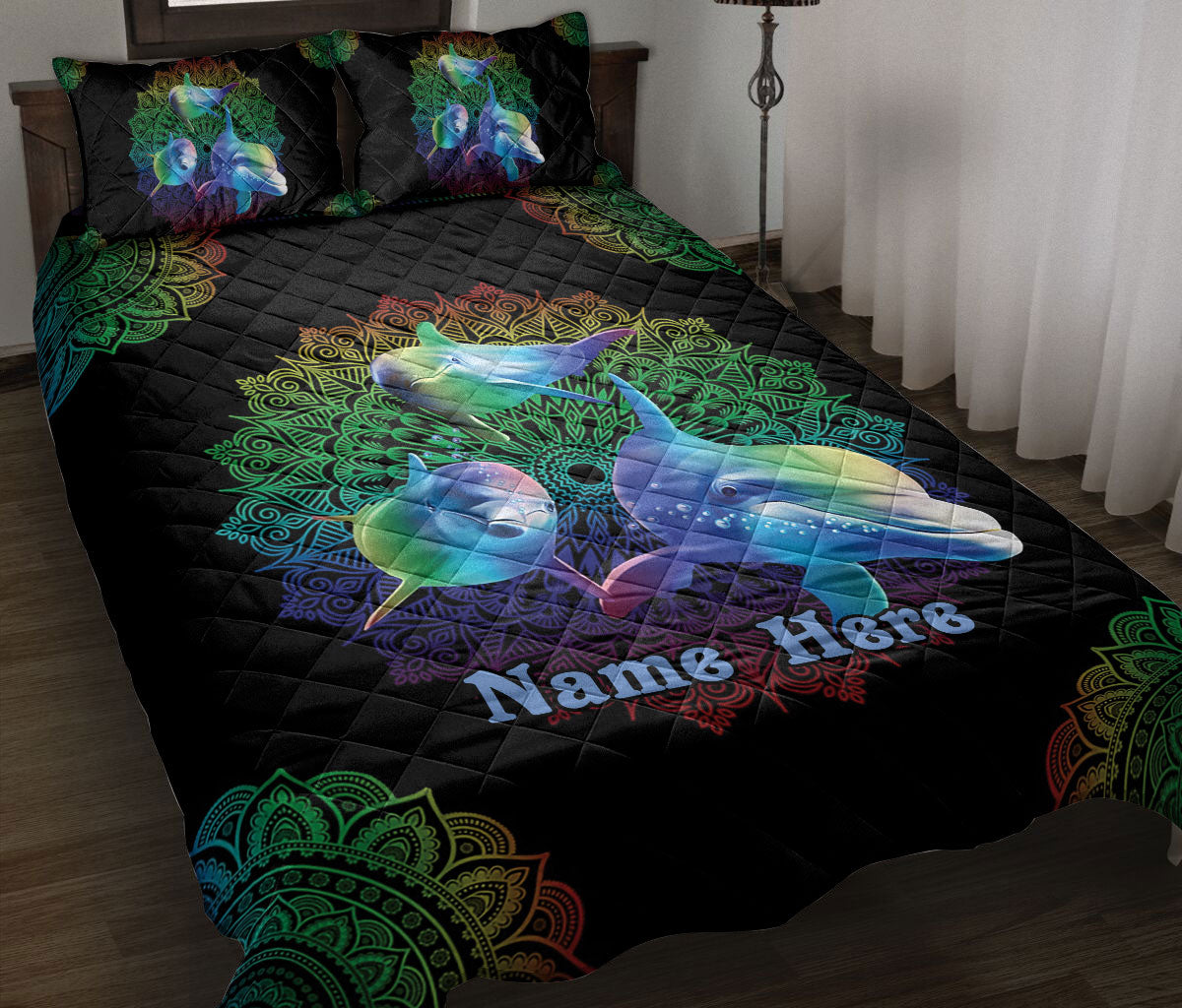 Ohaprints-Quilt-Bed-Set-Pillowcase-Dolphin-Mandala-Floral-Pattern-Ocean-Animal-Love-Gift-Custom-Personalized-Name-Blanket-Bedspread-Bedding-1823-Throw (55'' x 60'')