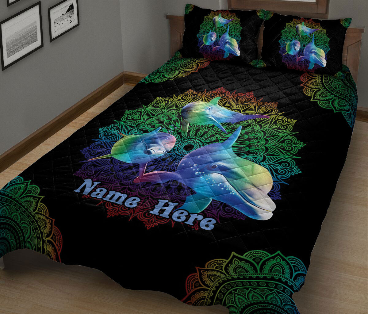 Ohaprints-Quilt-Bed-Set-Pillowcase-Dolphin-Mandala-Floral-Pattern-Ocean-Animal-Love-Gift-Custom-Personalized-Name-Blanket-Bedspread-Bedding-1823-King (90'' x 100'')