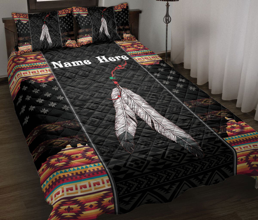 Ohaprints-Quilt-Bed-Set-Pillowcase-Native-American-Feather-Indigenous-Boho-Pattern-Custom-Personalized-Name-Blanket-Bedspread-Bedding-39-Throw (55'' x 60'')