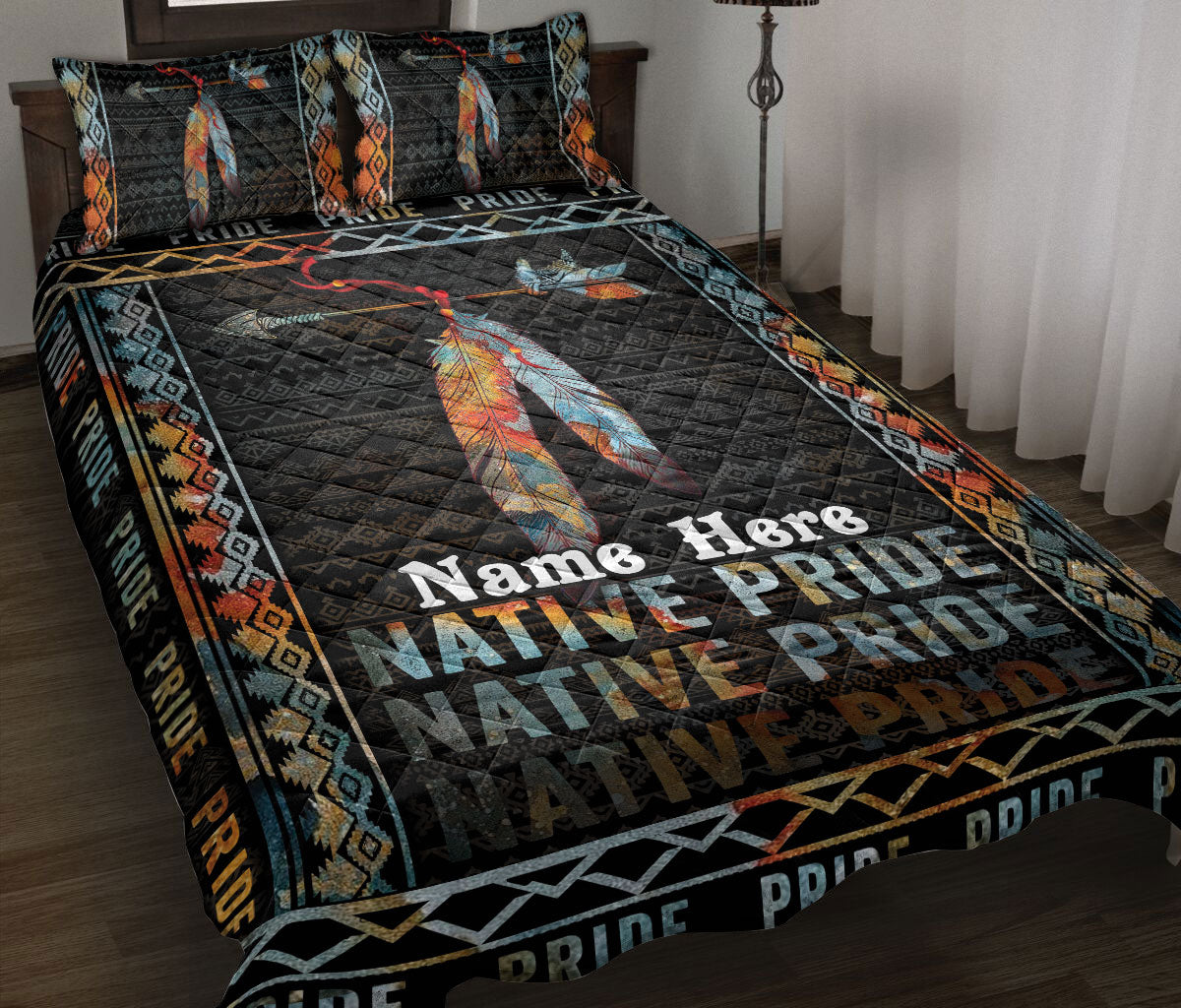 Ohaprints-Quilt-Bed-Set-Pillowcase-Native-American-Pride-Indigenous-Indian-Boho-Pattern-Custom-Personalized-Name-Blanket-Bedspread-Bedding-2970-Throw (55'' x 60'')